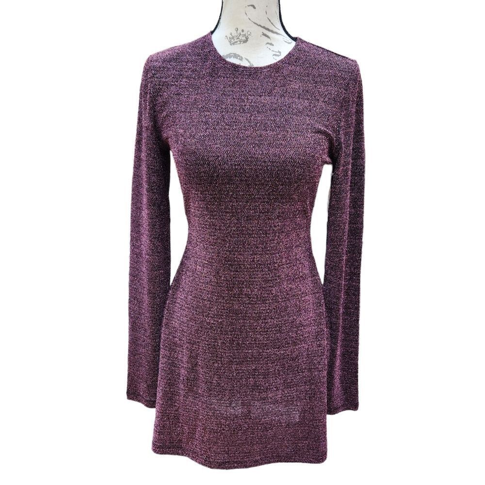 Reformation NWT Riley Mini Skater Fit & Flare Dress in‎ Blush Sparkle Metallic M